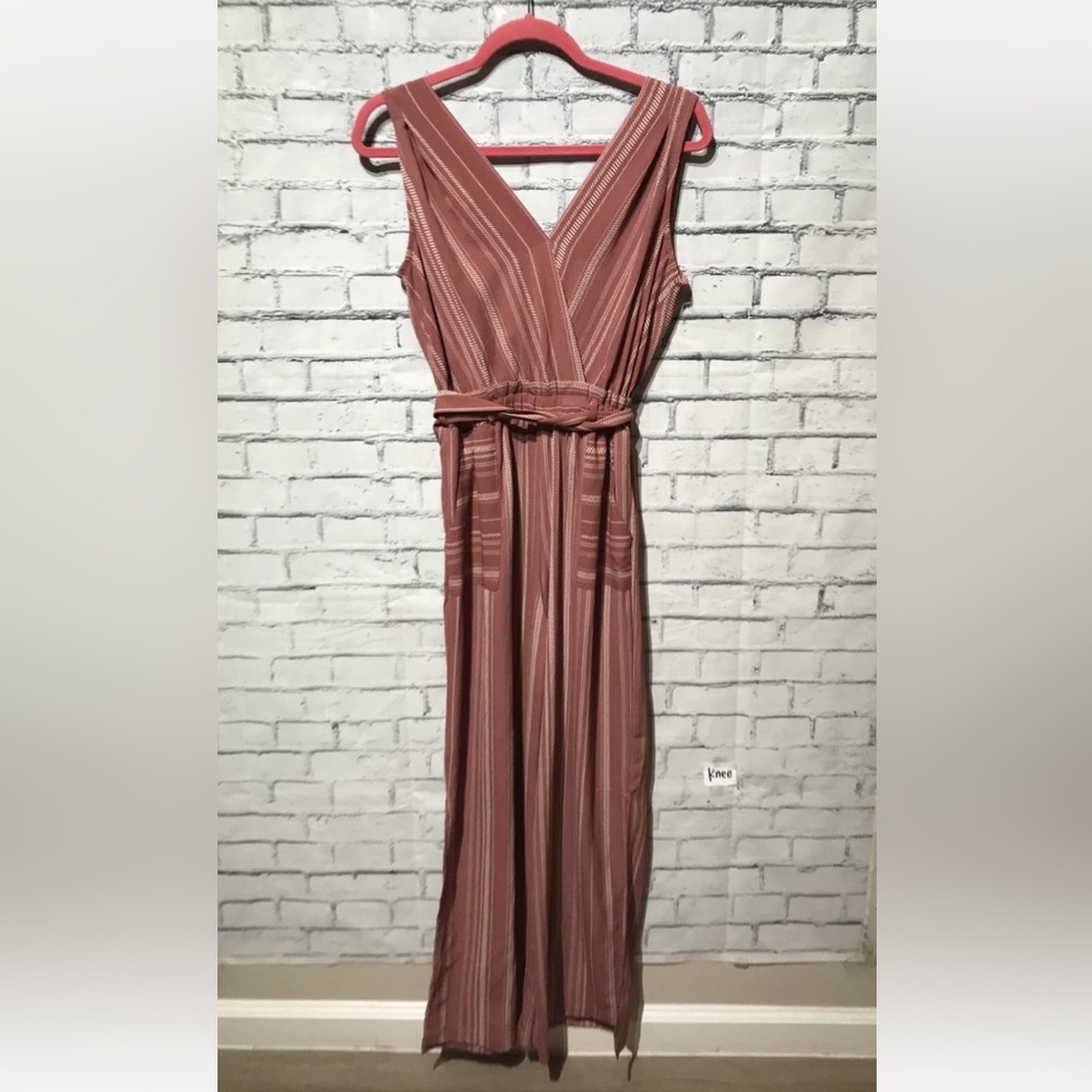 MONTEAU Pink Mauve Striped Wide-Leg Sleeveless Jumpsuit with Tie Waist M NWOT - Picture 4 of 9